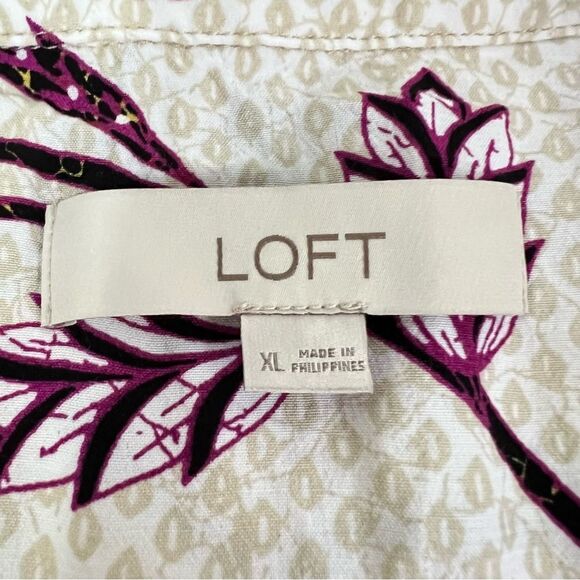 Loft Womens Floral Dress Size XL Cream Purple Long Sleeve Dressy Romantic Spring - Picture 7 of 10